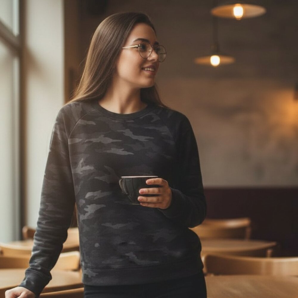 Athleta Girl Black Camo Long Sleeve Wrap Back Athletic Top Size L (12)